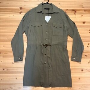 NEW Deluc Dress Womens Large Army Green Basquiat Long Sleeve Utility Shirt Dress